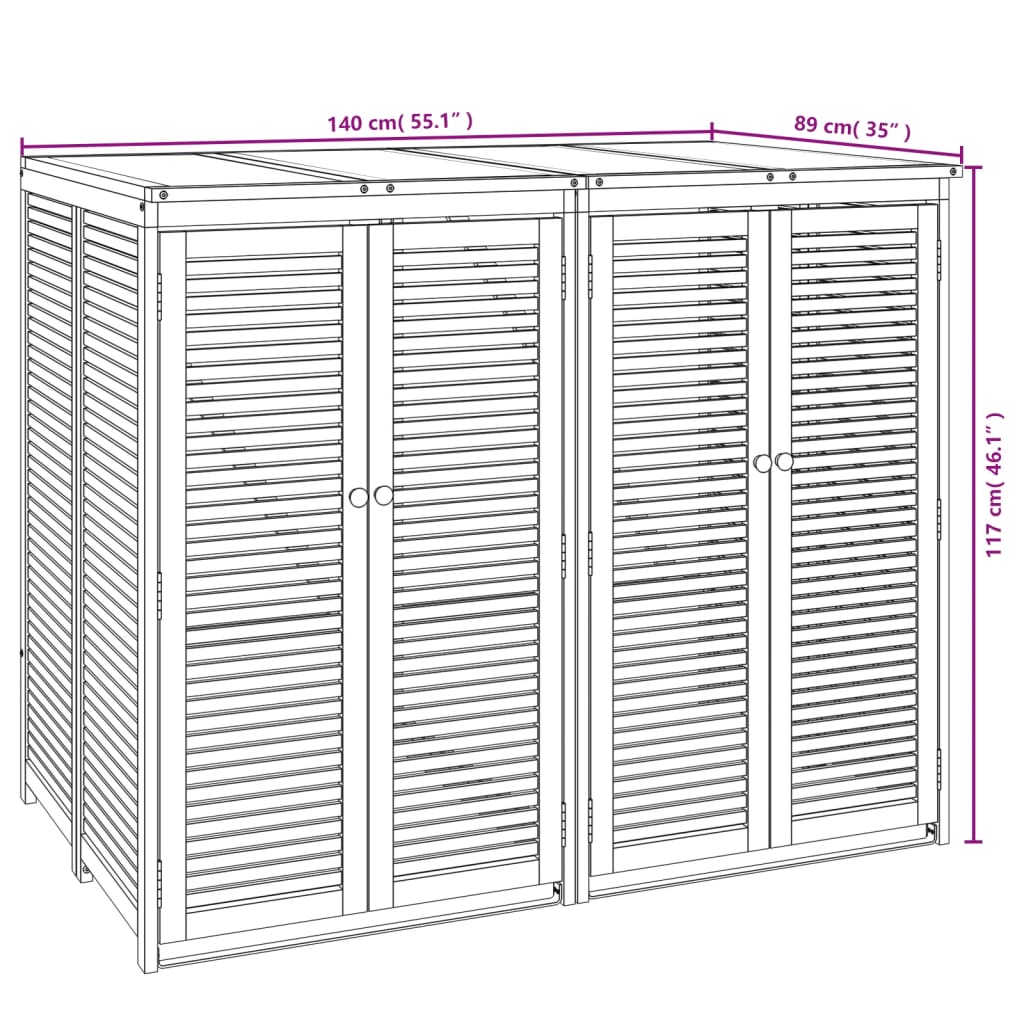 vidaXL Double Garbage Bin Shed 55.1"x35"x46.1" Solid Wood Acacia