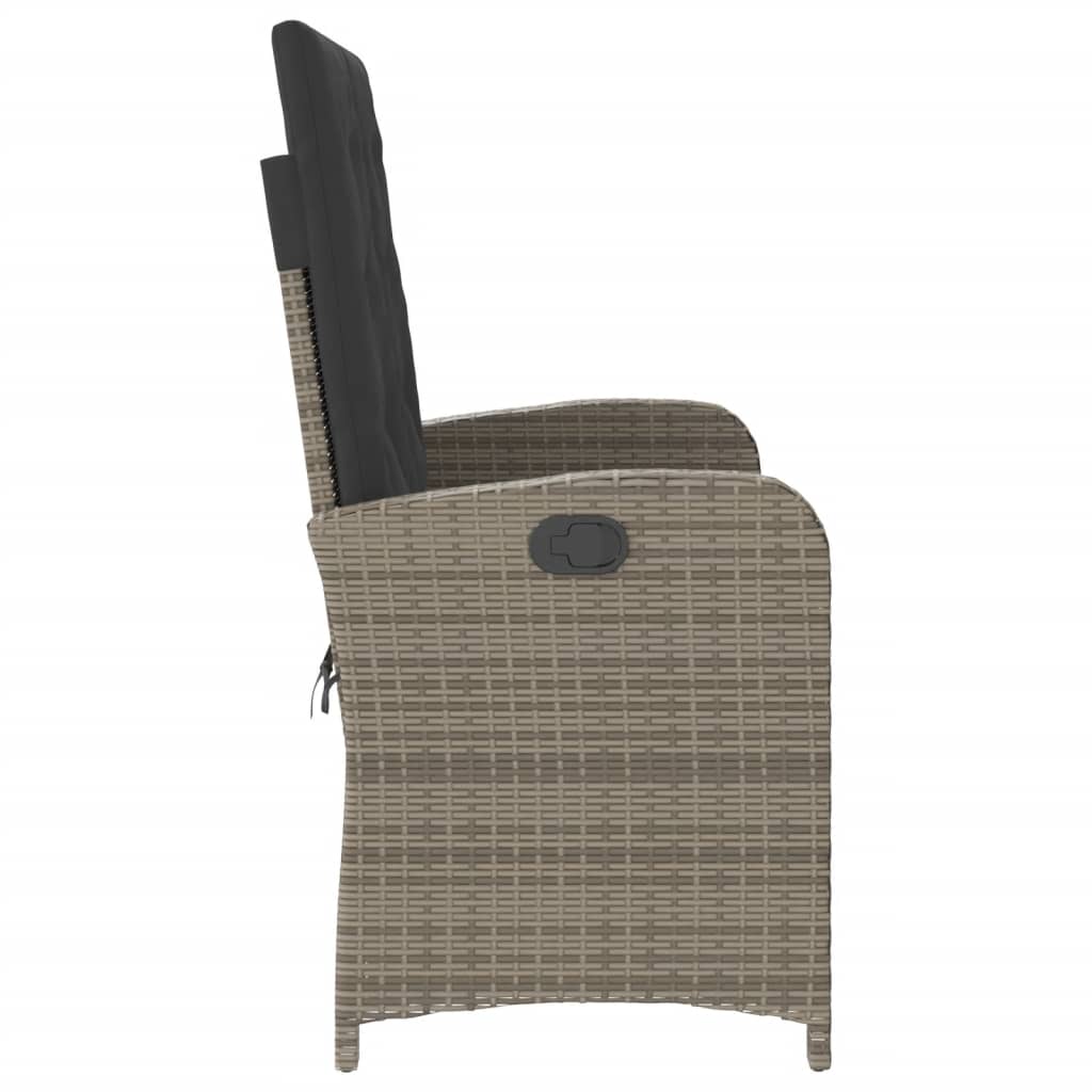 vidaXL Reclining Patio Bench with Cushions Gray Poly Rattan