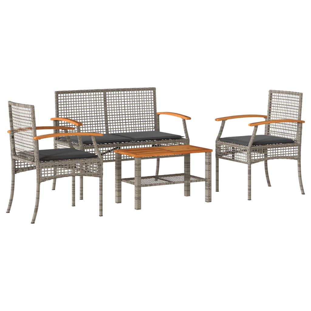 vidaXL 4 Piece Patio Lounge Set with Cushions Gray Poly Rattan