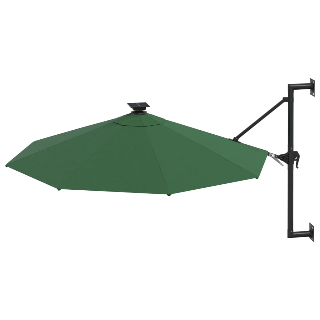 vidaXL Wall-mounted Garden Parasol with LEDs and Metal Pole 118.1" Green