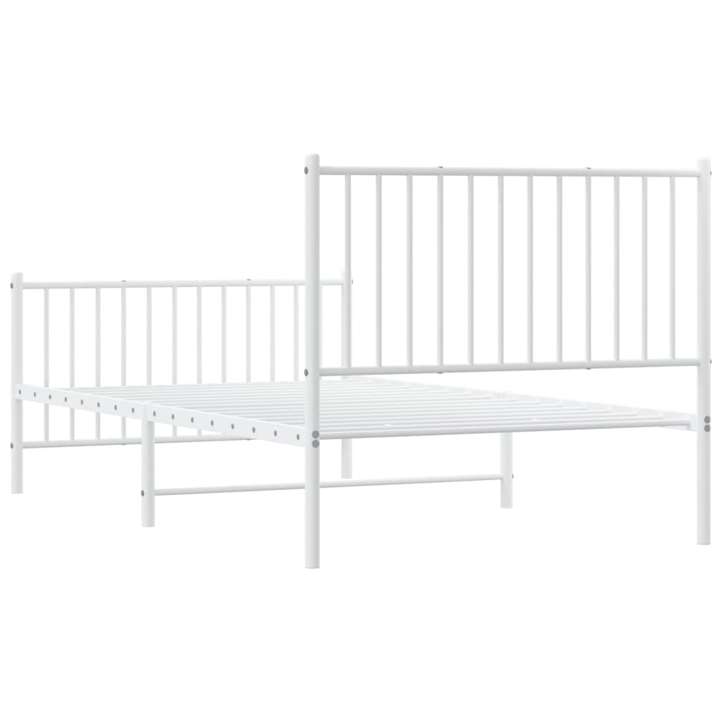 vidaXL Metal Bed Frame without Mattress with Footboard White 39.4"x74.8"