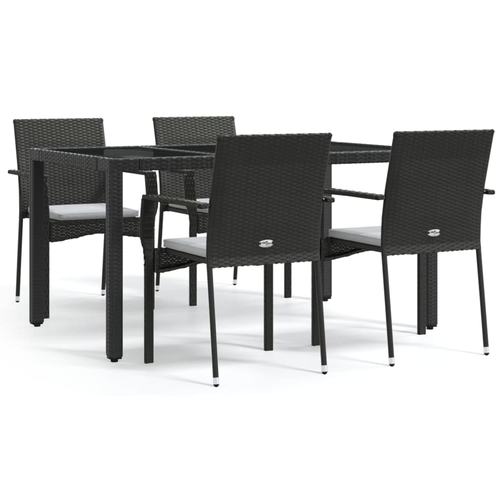 vidaXL 5 Piece Patio Dining Set with Cushions Black Poly Rattan