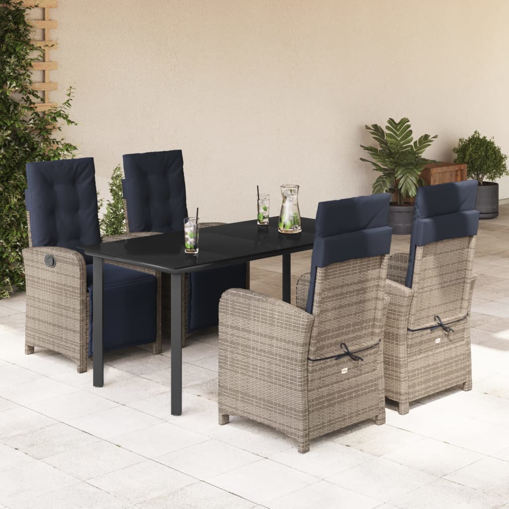 vidaXL 5 Piece Patio Dining Set with Cushions Gray Poly Rattan