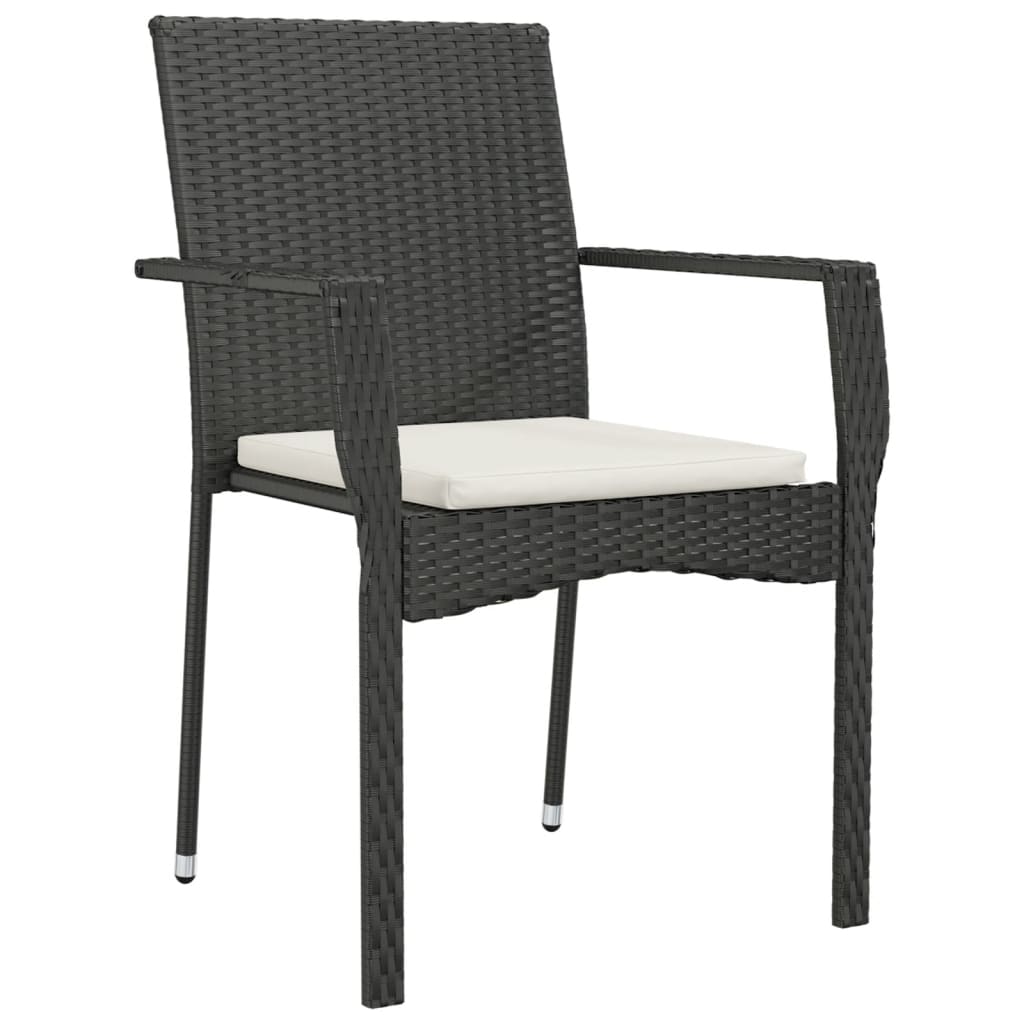 vidaXL 5 Piece Patio Dining Set with Cushions Black Poly Rattan