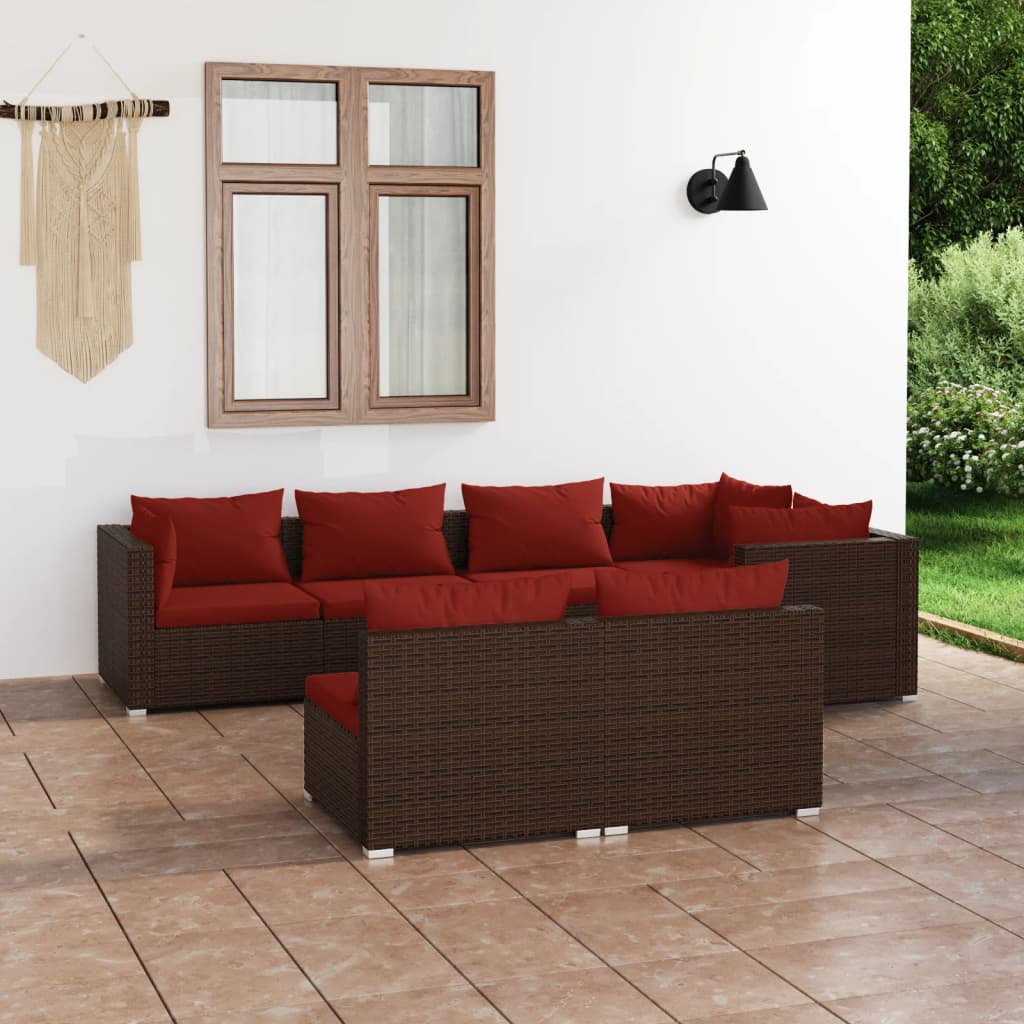 vidaXL 7 Piece Patio Lounge Set with Cushions Brown Poly Rattan