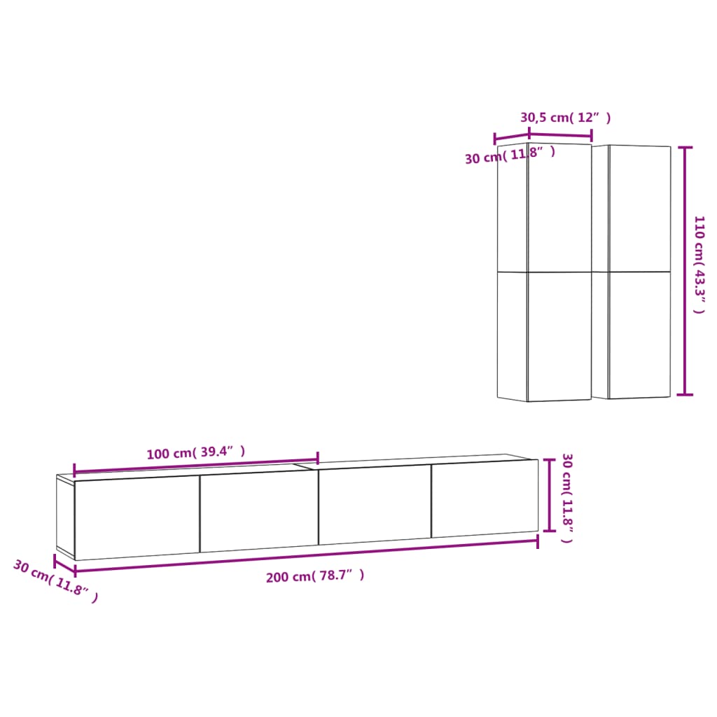 vidaXL 4 Piece TV Stand Set Concrete Gray Engineered Wood