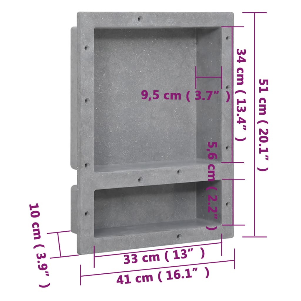 vidaXL Shower Niche with 2 Compartments Matt Gray 16.1"x20.1"x3.9"