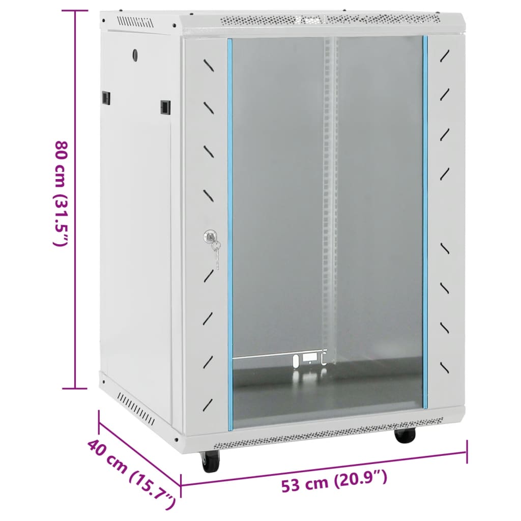 vidaXL 15U Network Cabinet with Swivel Feet 19" IP20 20.9"x15.7"x31.5"