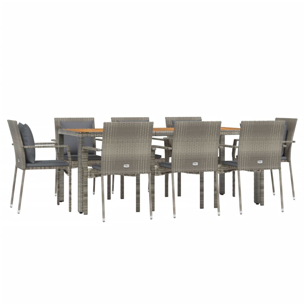 vidaXL 9 Piece Patio Dining Set with Cushions Gray Poly Rattan