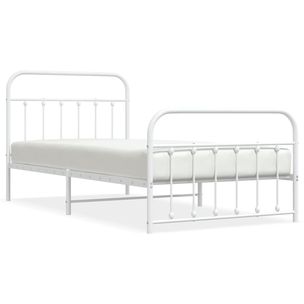 vidaXL Metal Bed Frame with Headboard and Footboard White 39.4"x78.7"