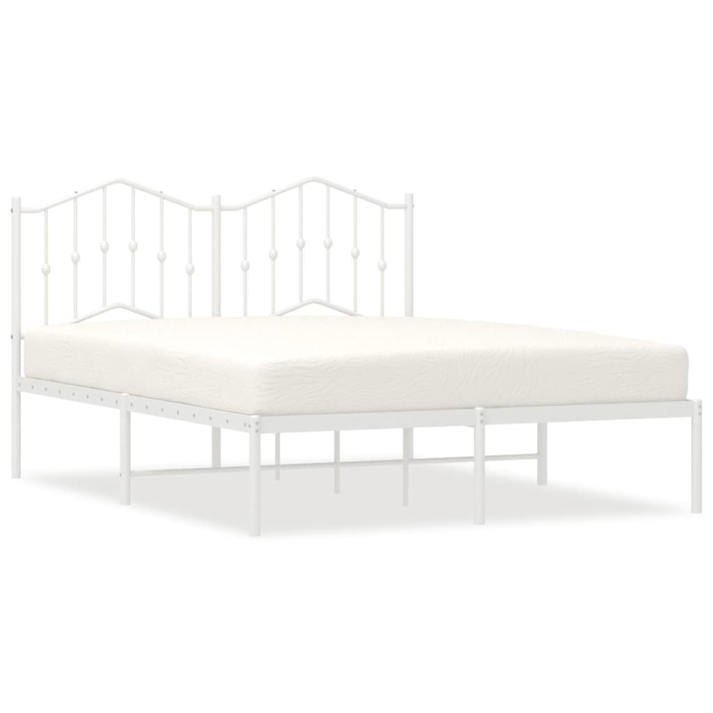 vidaXL Metal Bed Frame without Mattress with Headboard White 53.1"x74.8"