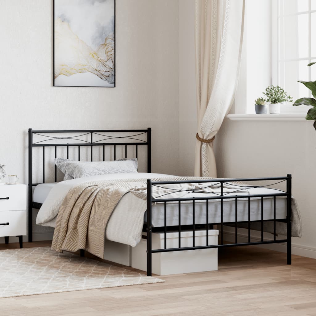 vidaXL Metal Bed Frame without Mattress with Footboard Black 39.4"x78.7"