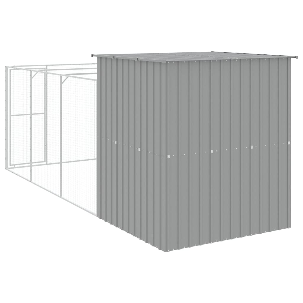 vidaXL Dog House with Run Light Gray 65"x179.1"x71.3" Galvanized Steel