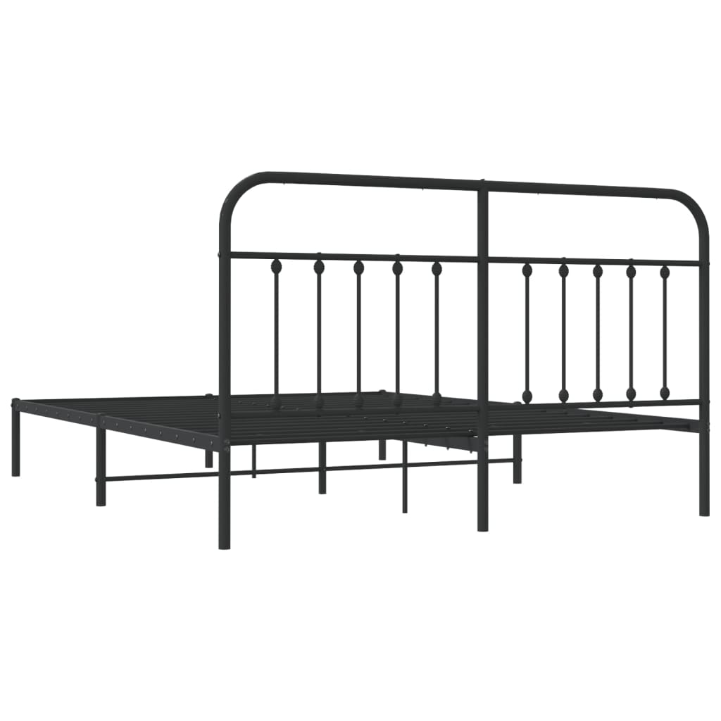 vidaXL Metal Bed Frame without Mattress with Headboard Black 72"x83.9"