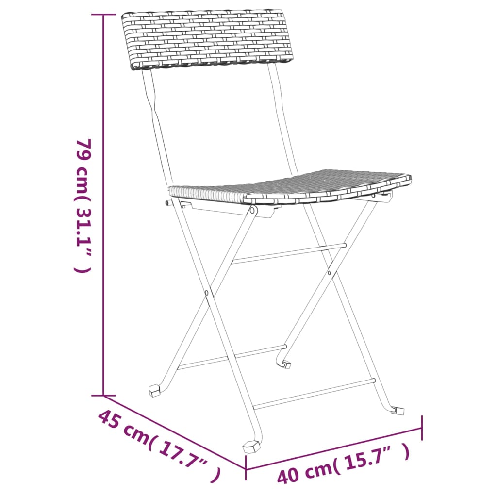 vidaXL Folding Bistro Chairs 2 pcs Brown Poly Rattan and Steel