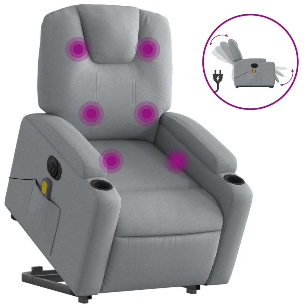 vidaXL Electric Stand up Massage Recliner Chair Light Gray Fabric