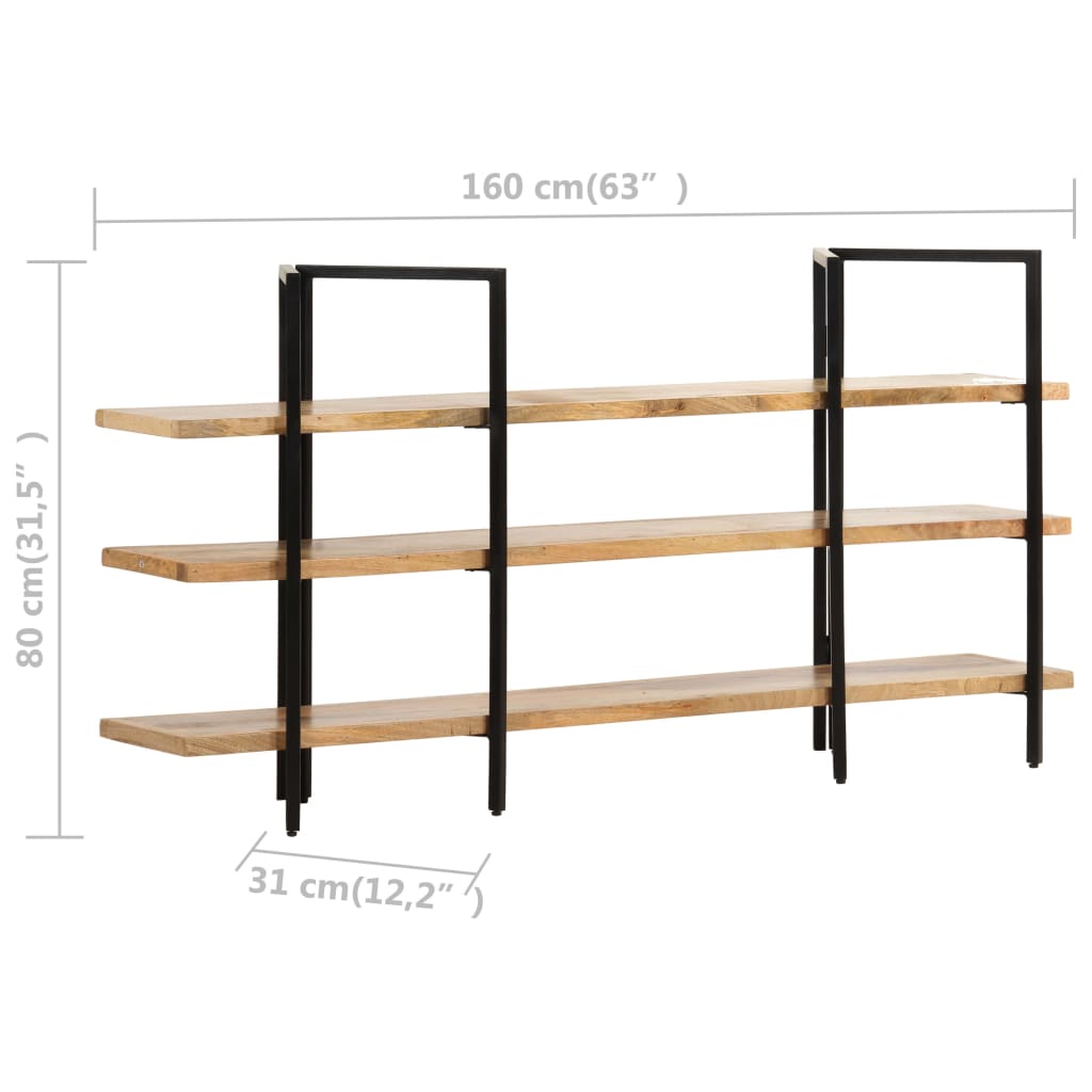 vidaXL 3-Tier Bookcase 63"x12.2"x31.5" Solid Mango Wood