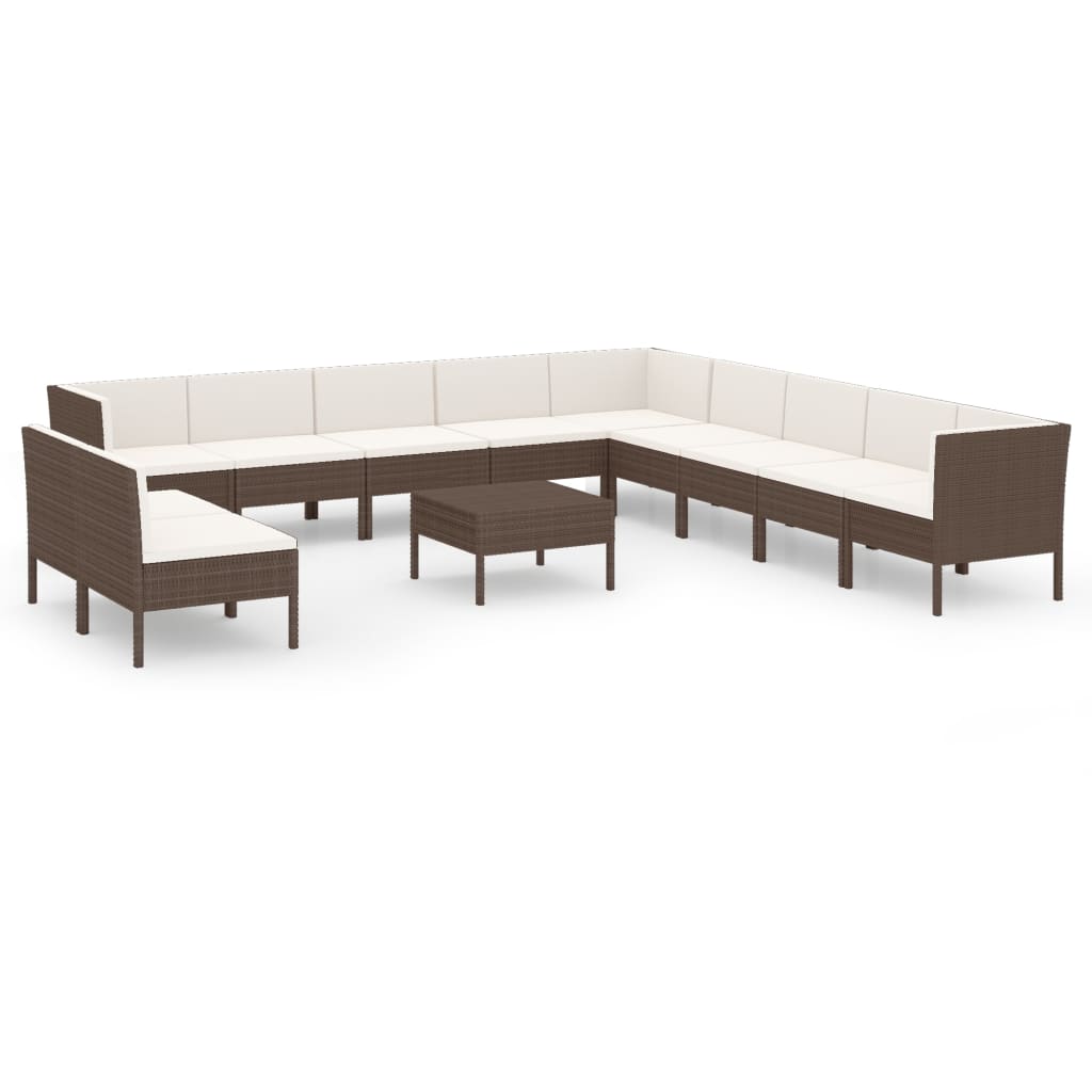 vidaXL 12 Piece Patio Lounge Set with Cushions Poly Rattan Brown