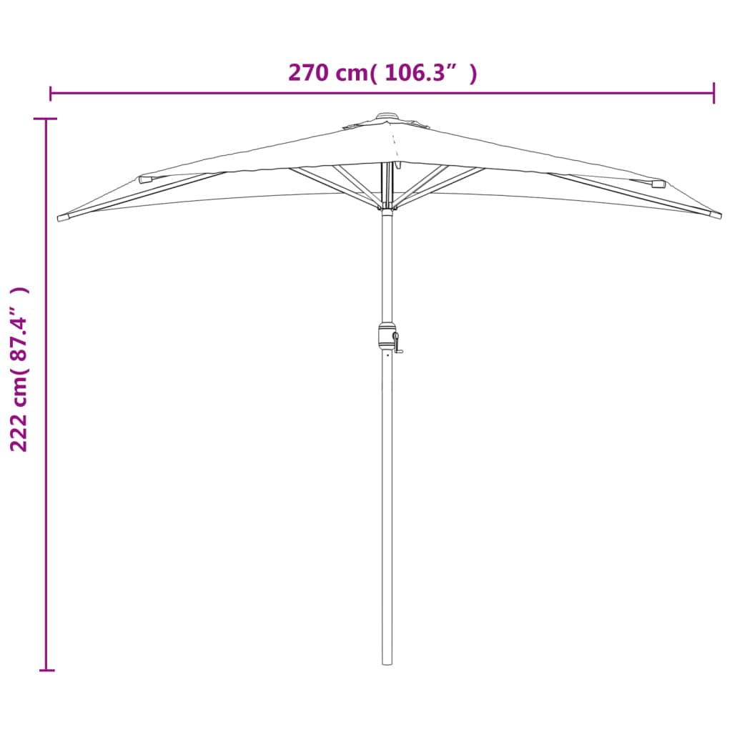 vidaXL Garden Parasol with Aluminum Pole Green 106.3"x56.7" Half