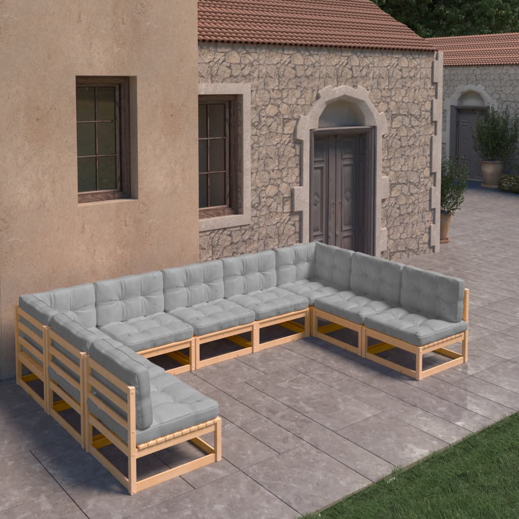 vidaXL 9 Piece Patio Lounge Set with Cushions Solid Pinewood