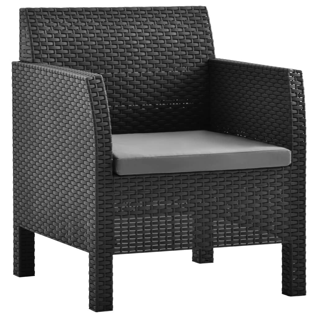 vidaXL Patio Chairs with Cushions 2 pcs PP Rattan Anthracite