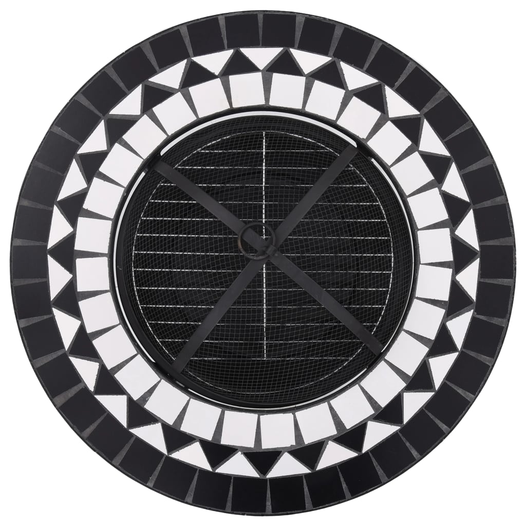 vidaXL Mosaic Fire Pit Table Black and White 26.8" Ceramic