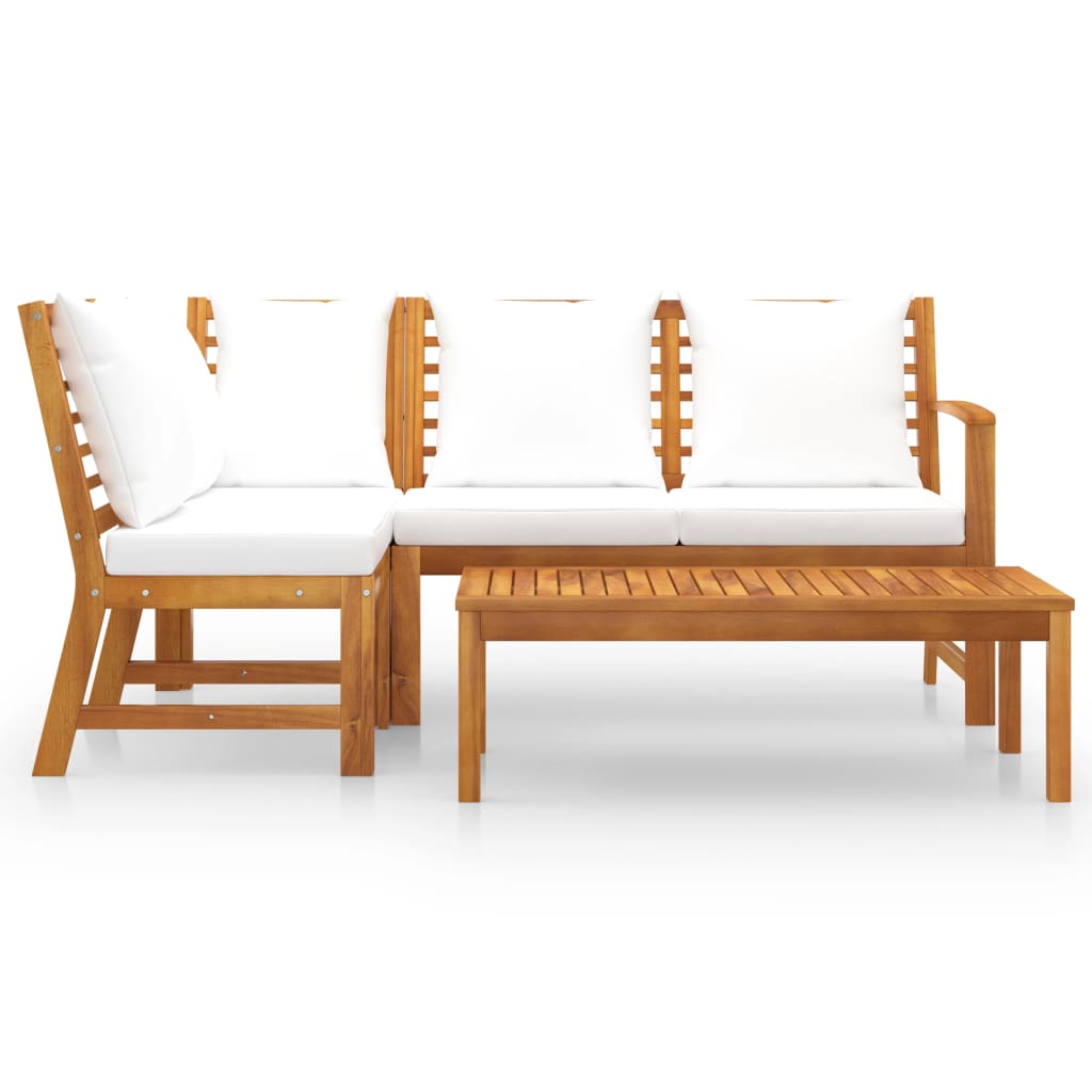 vidaXL 4 Piece Patio Lounge Set with Cushion Cream Solid Acacia Wood