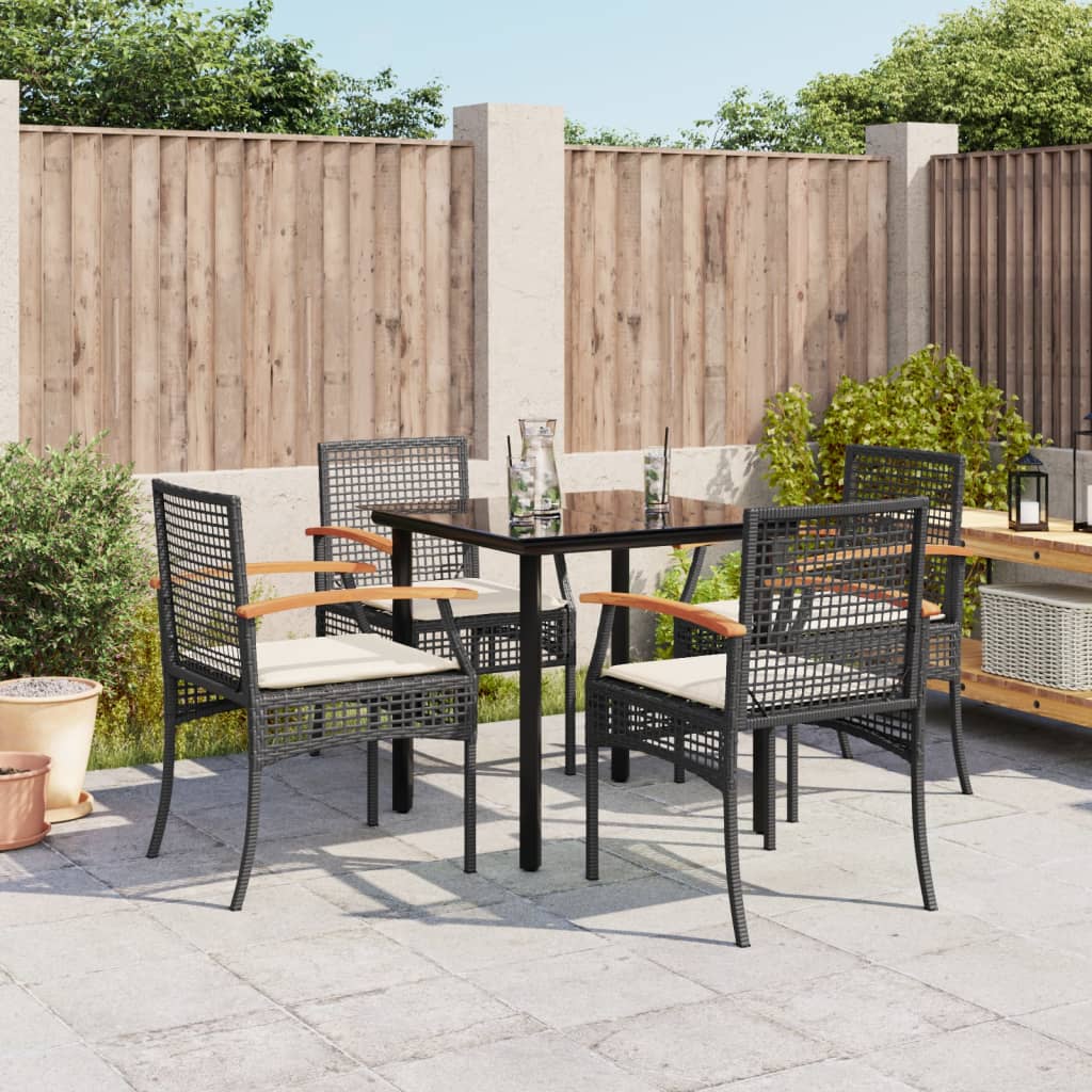 vidaXL 5 Piece Patio Dining Set with Cushions Black Poly Rattan