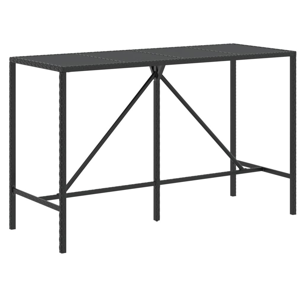 vidaXL Bar Table with Glass Top Black 70.9"x27.6"x43.3" Poly Rattan