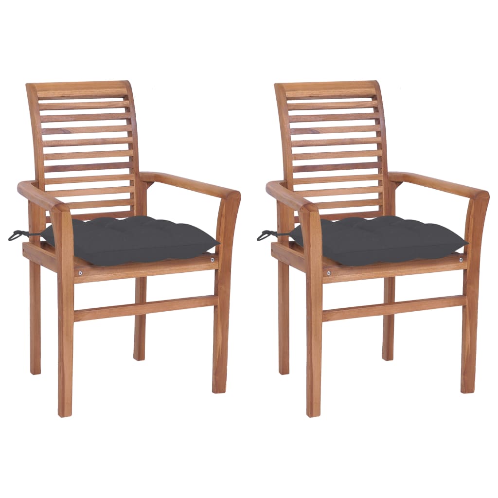 vidaXL Dining Chairs 2 pcs with Anthracite Cushions Solid Teak Wood