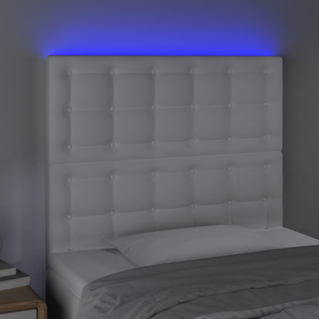 vidaXL LED Headboard White 39.4"x2"x46.5"/50.4" Faux Leather