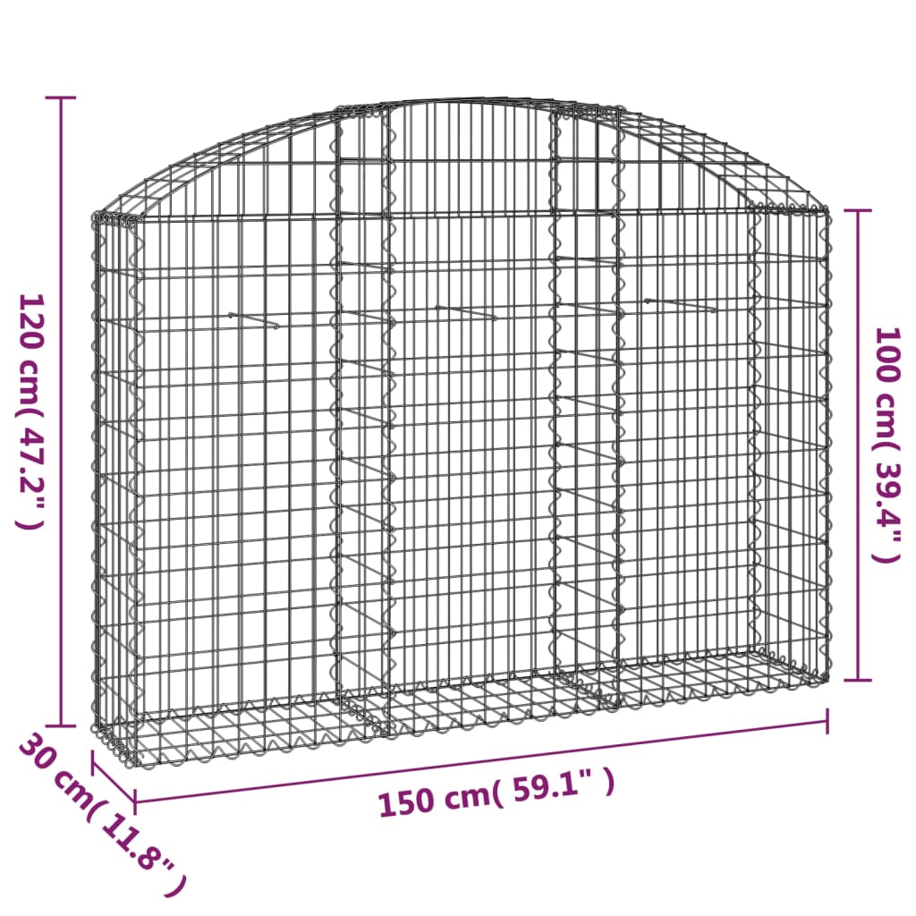 vidaXL Arched Gabion Basket 59.1"x11.8"x39.4"/47.2" Galvanized Iron