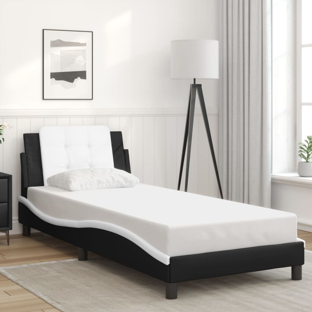 vidaXL Bed Frame without Mattress Black and White 39.4"x74.8" Faux Leather