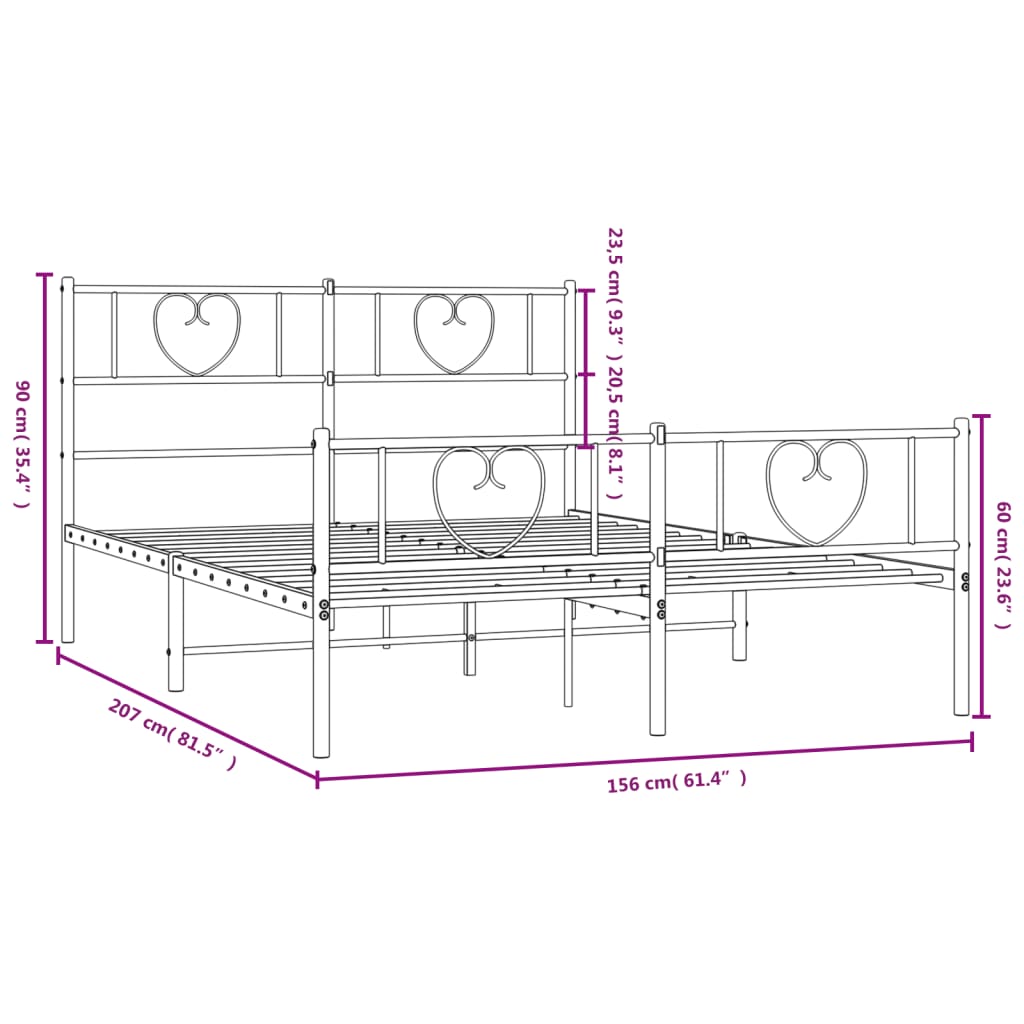 vidaXL Metal Bed Frame without Mattress with Footboard Black 59.1"x78.7"