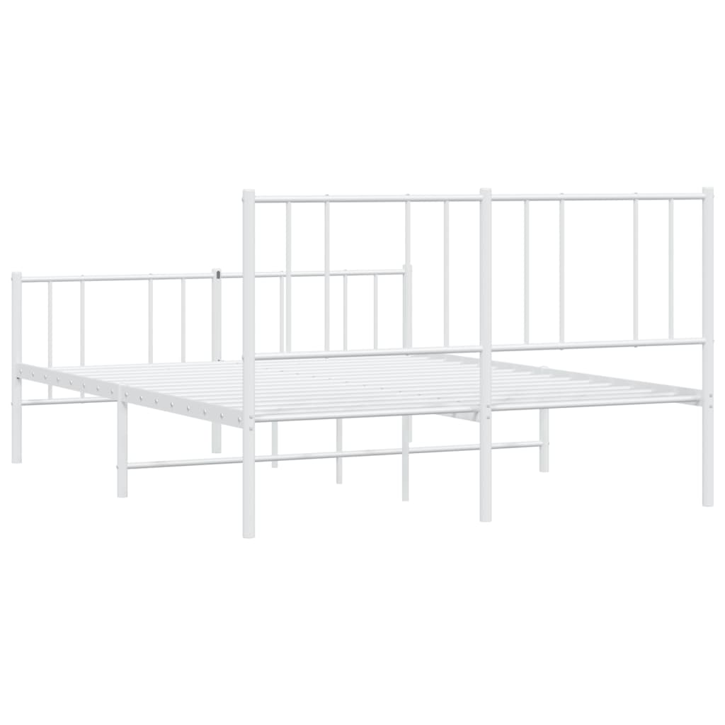 vidaXL Metal Bed Frame without Mattress with Footboard White 59.1"x78.7"