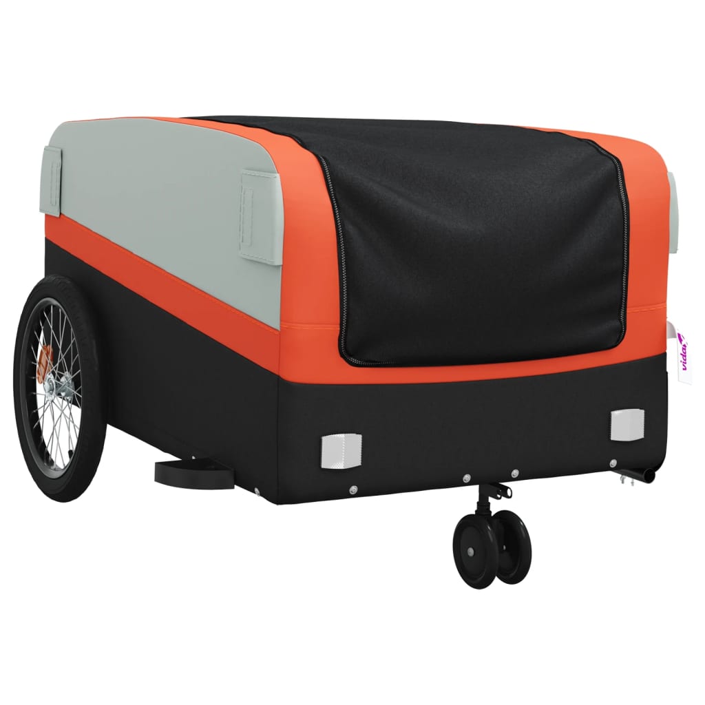 vidaXL Bike Trailer Black and Orange 99.2 lb Iron