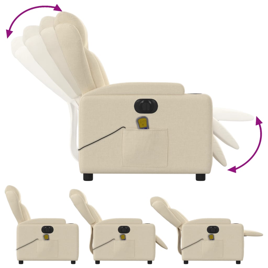 vidaXL Electric Massage Recliner Chair Cream Fabric