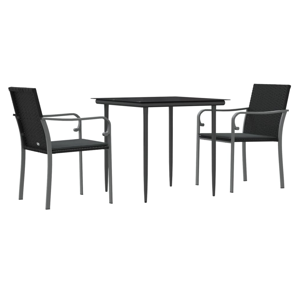 vidaXL 3 Piece Patio Dining Set with Cushions Poly Rattan and Steel