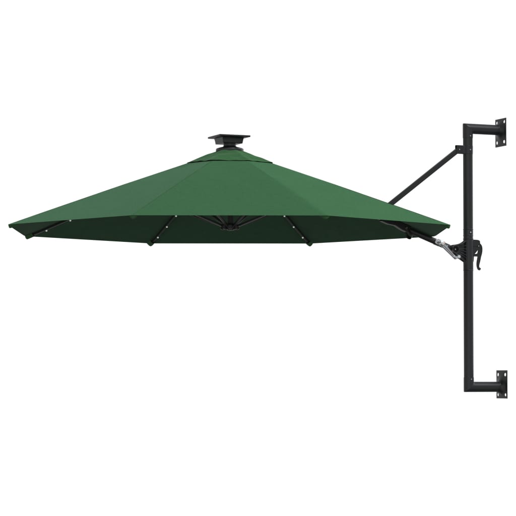 vidaXL Wall-mounted Garden Parasol with LEDs and Metal Pole 118.1" Green