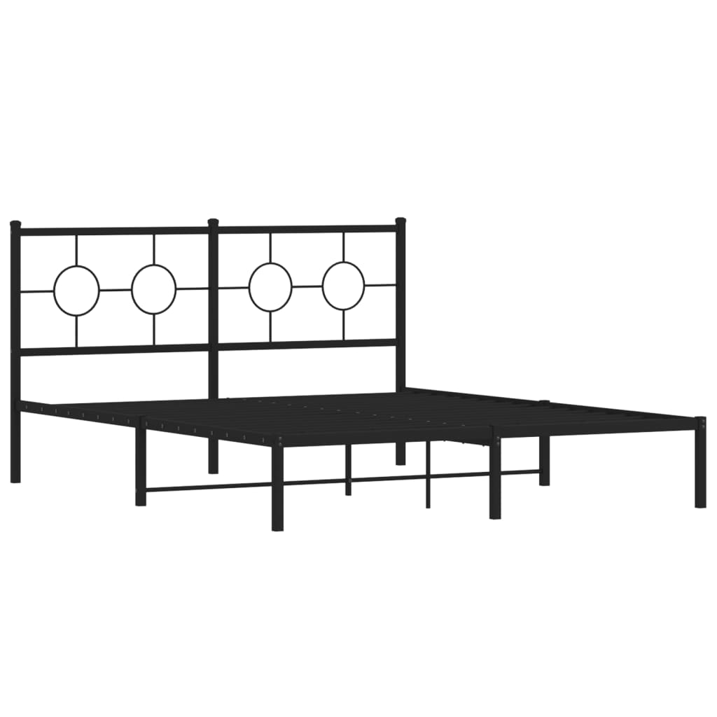 vidaXL Metal Bed Frame without Mattress with Headboard Black 59.1"x78.7"