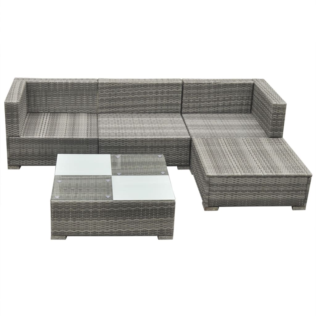 vidaXL 5 Piece Patio Lounge Set with Cushions Poly Rattan Gray