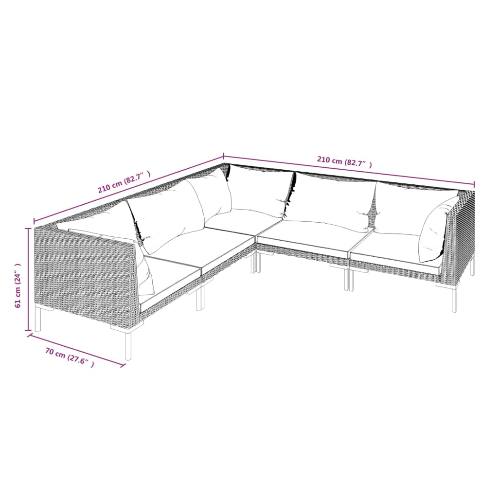 vidaXL 5 Piece Patio Lounge Set with Cushions Poly Rattan Dark Gray