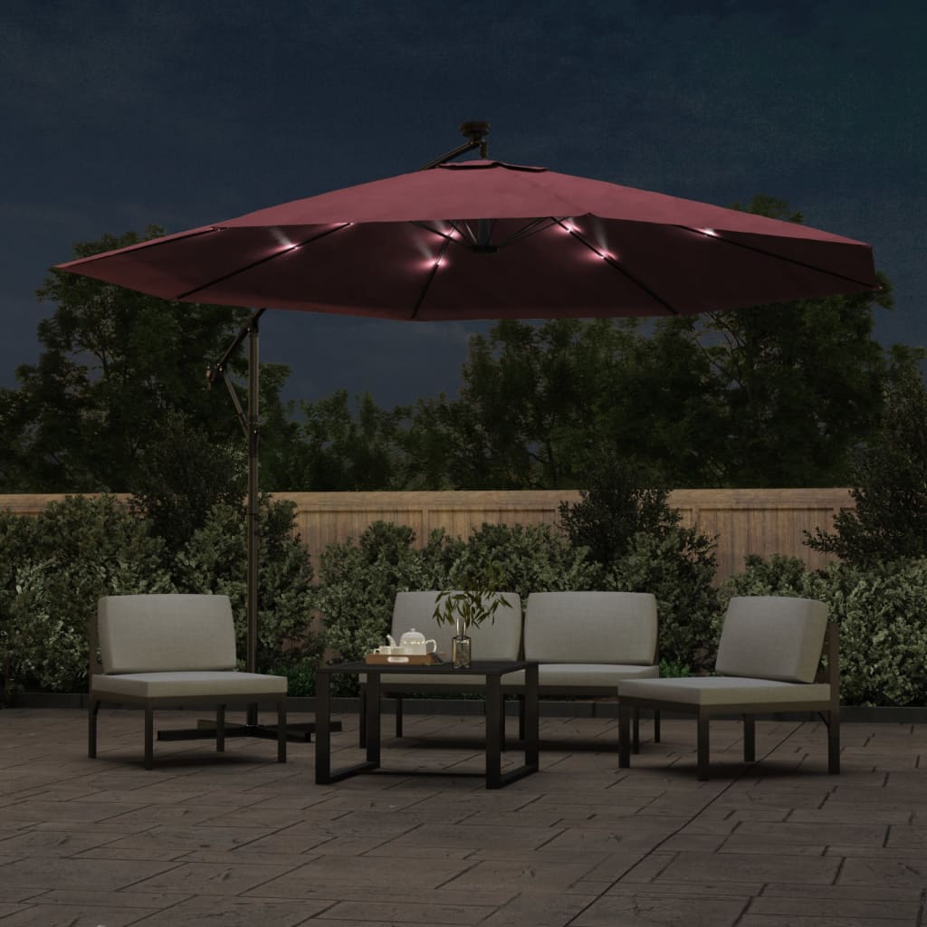 vidaXL Cantilever Umbrella with LED Lights Bordeaux Red 137.8"