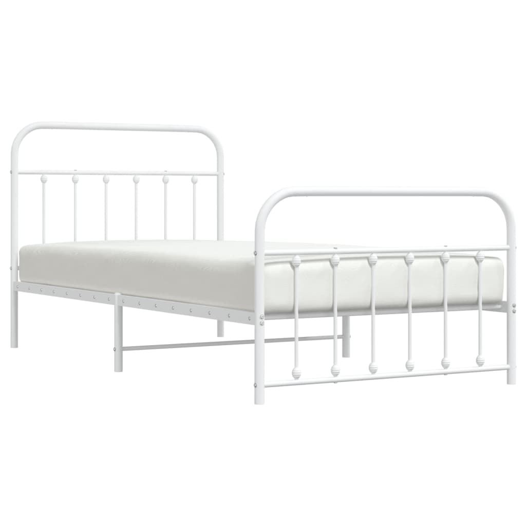 vidaXL Metal Bed Frame without Mattress with Footboard White 39.4"x78.7"