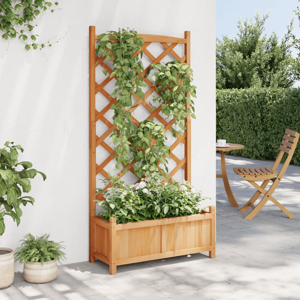 vidaXL Planter with Trellis Brown Solid Wood Fir