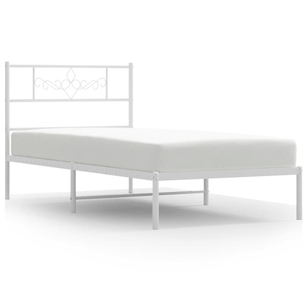 vidaXL Metal Bed Frame without Mattress with Headboard White 39.4"x78.7"