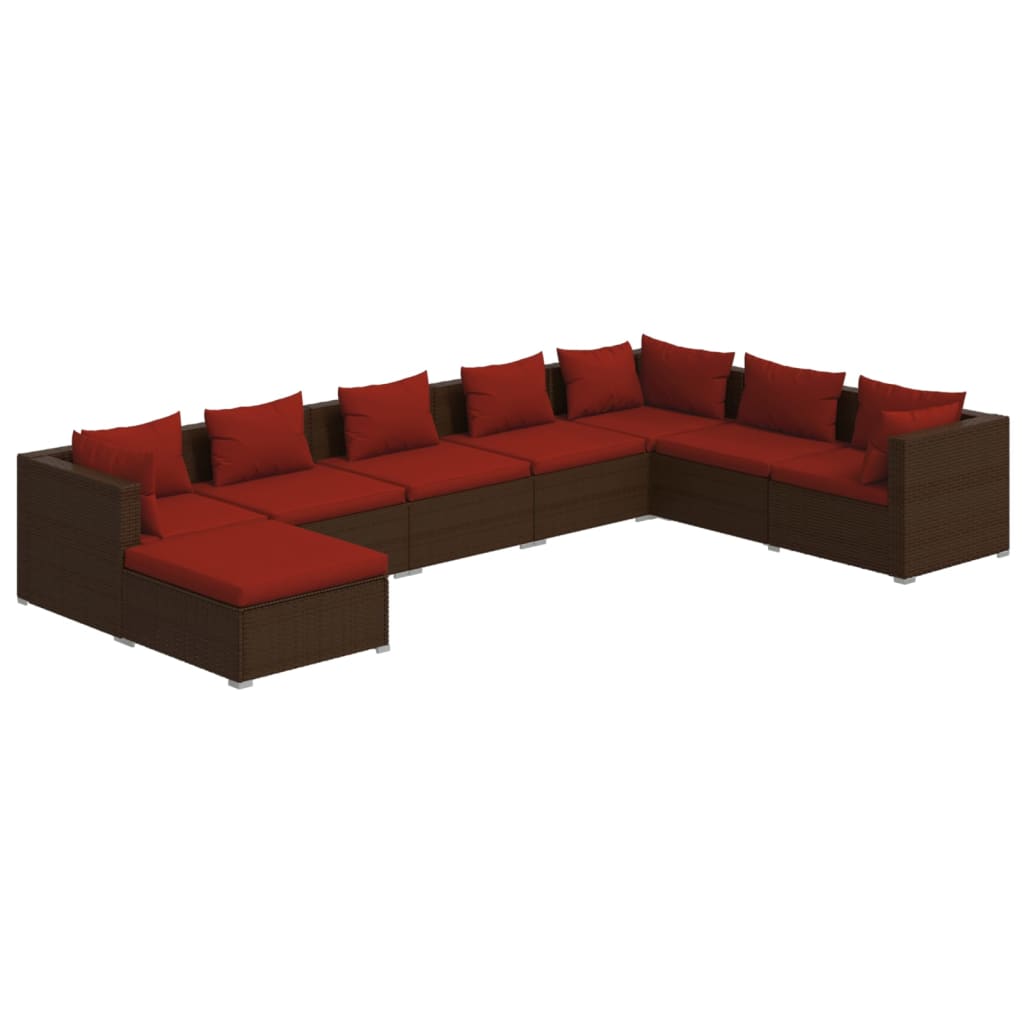 vidaXL 8 Piece Patio Lounge Set with Cushions Poly Rattan Brown