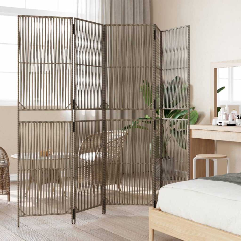 vidaXL Room Divider 5 Panels Gray Poly Rattan