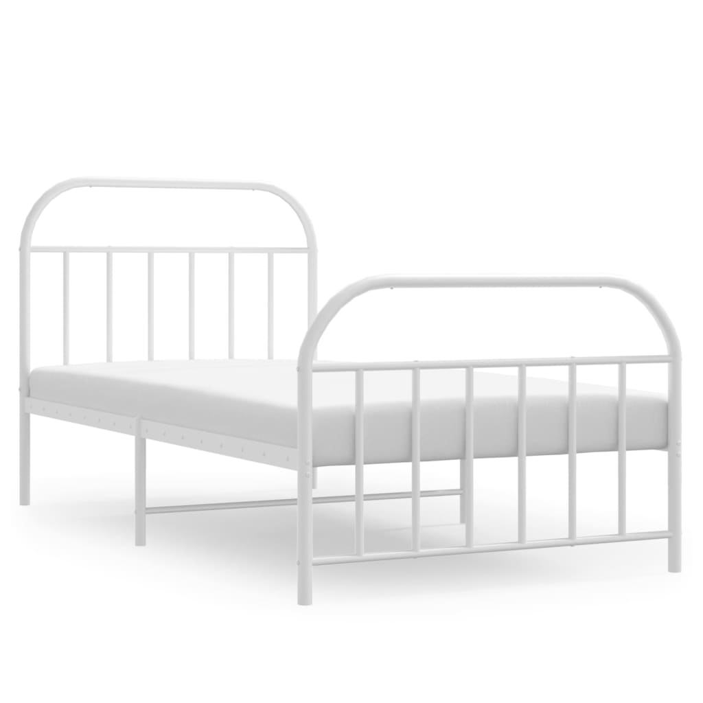 vidaXL Metal Bed Frame without Mattress with Footboard White 39.4"x74.8"