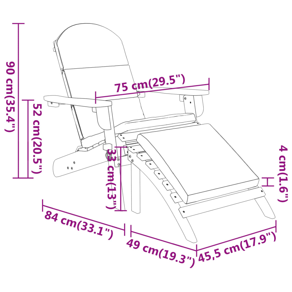 vidaXL Adirondack Patio Chair with Footrest Solid Wood Acacia